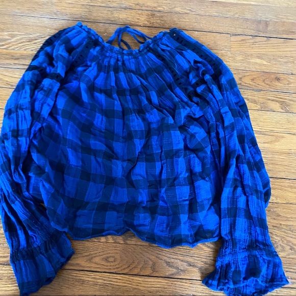Free People Blue and Black Plaid Honey Grove Top - Picture 4 of 5
